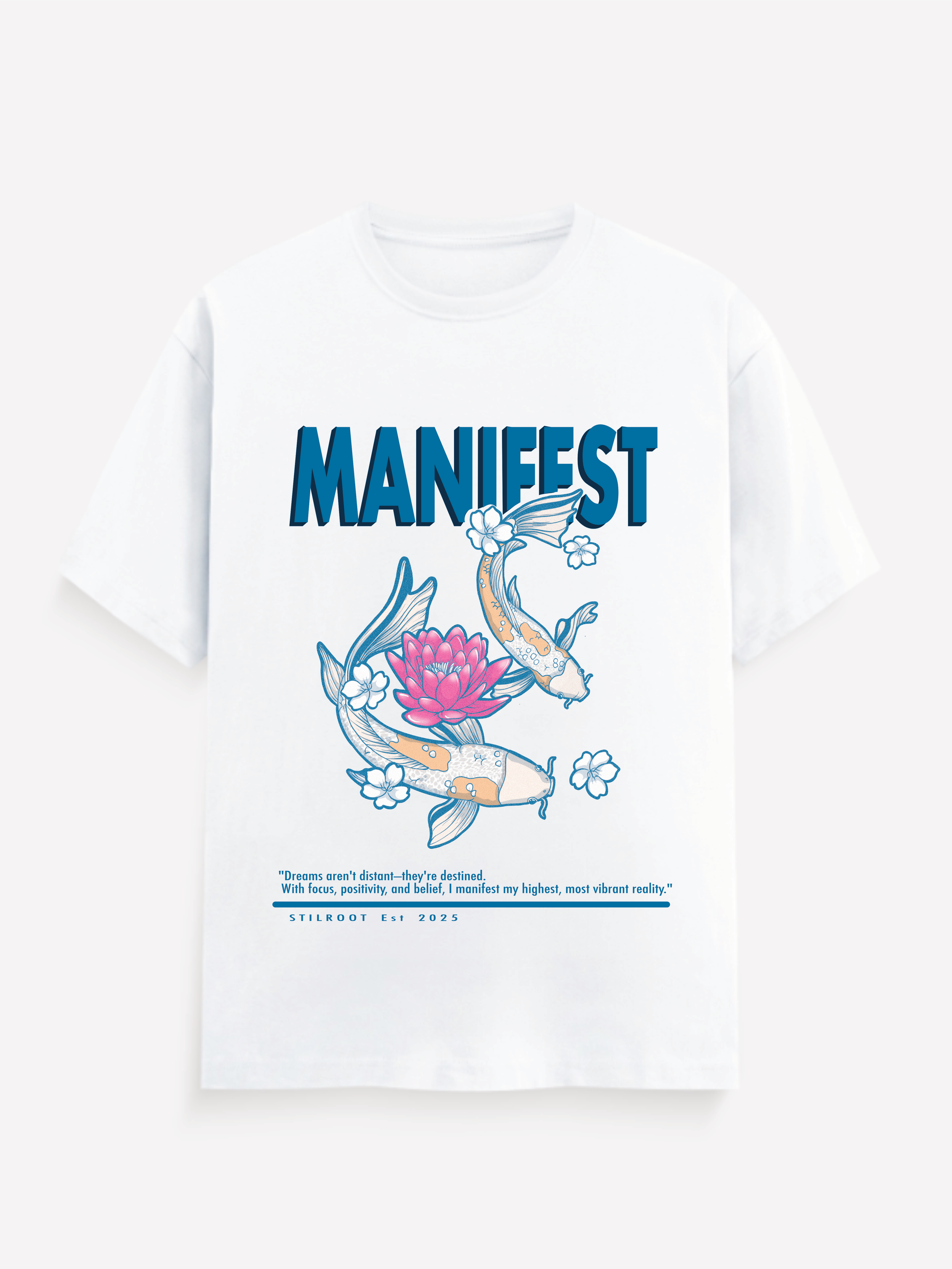 Greeting card with 'Manifest' text and decorative elements on a white background